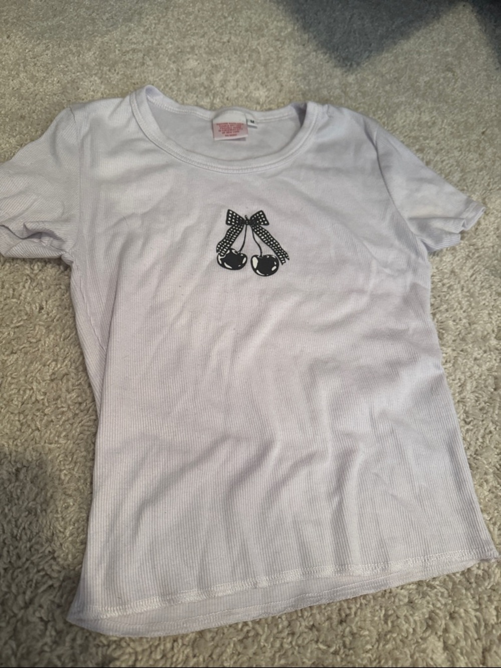 Girls' white Tee with Bow-Cherry Motif